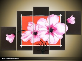 Acryl Schilderij Modern | Roze, Zwart, Oranje | 100x60cm 5Luik Handgeschilderd