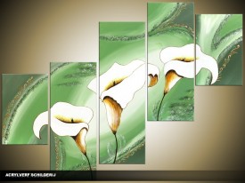 Acryl Schilderij Modern | Groen, Wit | 100x60cm 5Luik Handgeschilderd