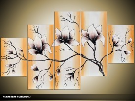 Acryl Schilderij Magnolia | Bruin, Grijs | 100x60cm 5Luik Handgeschilderd