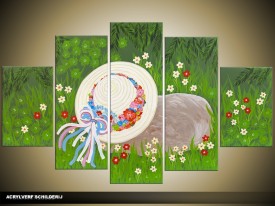 Acryl Schilderij Lente | Groen, Grijs | 100x60cm 5Luik Handgeschilderd