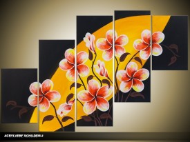 Acryl Schilderij Modern | Oranje, Zwart, Rood | 100x60cm 5Luik Handgeschilderd