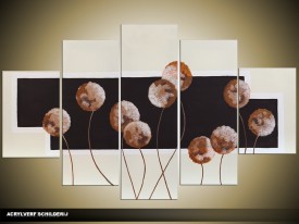 Acryl Schilderij Modern | Bruin, Crème, Zwart | 100x60cm 5Luik Handgeschilderd