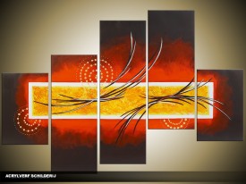 Acryl Schilderij Modern | Rood, Bruin, Geel | 100x60cm 5Luik Handgeschilderd