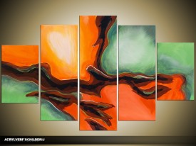 Acryl Schilderij Modern | Oranje, Groen | 100x60cm 5Luik Handgeschilderd