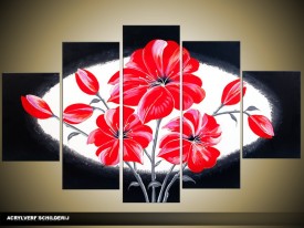 Acryl Schilderij Modern | Rood, Wit, Zwart | 100x60cm 5Luik Handgeschilderd