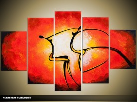 Acryl Schilderij Modern | Rood, Oranje, Geel | 100x60cm 5Luik Handgeschilderd