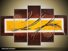 Acryl Schilderij Modern | Bruin, Geel | 100x60cm 5Luik Handgeschilderd