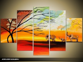 Acryl Schilderij Natuur | Oranje, Geel, Rood | 100x60cm 5Luik Handgeschilderd