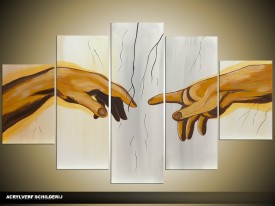Acryl Schilderij De schepping van Adam | Geel, Grijs, Bruin | 100x60cm 5Luik Handgeschilderd