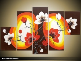 Acryl Schilderij Magnolia | Bruin, Rood, Geel | 100x60cm 5Luik Handgeschilderd