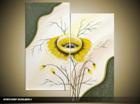Acryl Schilderij Modern | Geel, Crème | 100x60cm 5Luik Handgeschilderd