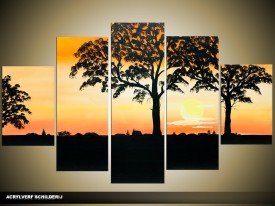 Acryl Schilderij Natuur | Geel, Oranje, Zwart | 100x60cm 5Luik Handgeschilderd