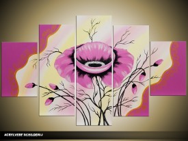 Acryl Schilderij Modern | Paars, Roze | 100x60cm 5Luik Handgeschilderd