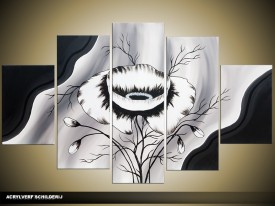 Acryl Schilderij Modern | Zwart, Grijs, Wit | 100x60cm 5Luik Handgeschilderd