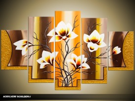 Acryl Schilderij Magnolia | Geel, Bruin | 100x60cm 5Luik Handgeschilderd