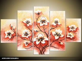 Acryl Schilderij Magnolia | Rood, Crème | 100x60cm 5Luik Handgeschilderd