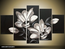 Acryl Schilderij Modern | Wit, Zwart, Grijs | 100x60cm 5Luik Handgeschilderd