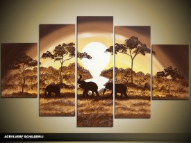 Acryl Schilderij Natuur | Bruin, Geel, Crème | 100x60cm 5Luik Handgeschilderd