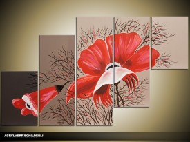 Acryl Schilderij Bloem | Rood, Bruin | 100x60cm 5Luik Handgeschilderd