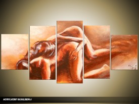 Acryl Schilderij Kunst, Sexy | Bruin, Oranje, Crème | 150x70cm 5Luik Handgeschilderd