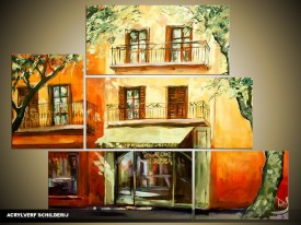 Acryl Schilderij Modern | Oranje, Geel, Groen | 150x70cm 5Luik Handgeschilderd