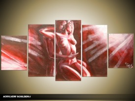 Acryl Schilderij Kunst, Sexy | Bruin, Crème, Rood | 150x70cm 5Luik Handgeschilderd