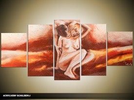 Acryl Schilderij Kunst, Sexy | Bruin, Crème, Oranje | 150x70cm 5Luik Handgeschilderd