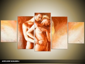 Acryl Schilderij Kunst, Sexy | Bruin, Crème | 150x70cm 5Luik Handgeschilderd