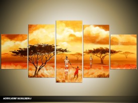 Acryl Schilderij Natuur | Geel, Oranje, Rood | 150x70cm 5Luik Handgeschilderd