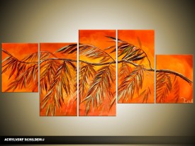 Acryl Schilderij Natuur | Oranje, Rood, Geel | 150x70cm 5Luik Handgeschilderd