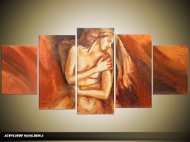Acryl Schilderij Kunst, Sexy | Oranje, Crème | 150x70cm 5Luik Handgeschilderd