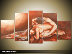 Acryl Schilderij Kunst, Sexy | Bruin, Rood, Crème | 150x70cm 5Luik Handgeschilderd