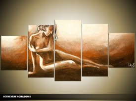 Acryl Schilderij Kunst, Sexy | Bruin, Groen | 150x70cm 5Luik Handgeschilderd