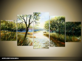 Acryl Schilderij Natuur | Groen | 150x70cm 5Luik Handgeschilderd