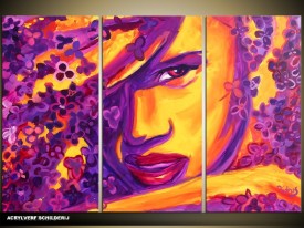 Acryl Schilderij Vrouw | Paars, Oranje, Geel | 120x80cm 3Luik Handgeschilderd