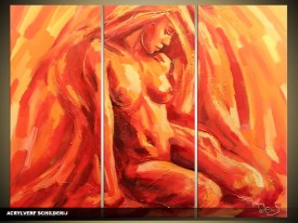 Acryl Schilderij Kunst, Sexy | Oranje, Rood, Geel | 120x80cm 3Luik Handgeschilderd