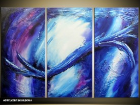 Acryl Schilderij Modern | Blauw, Wit, Paars | 120x80cm 3Luik Handgeschilderd