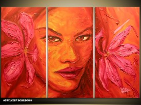Acryl Schilderij Vrouw | Roze, Oranje | 120x80cm 3Luik Handgeschilderd