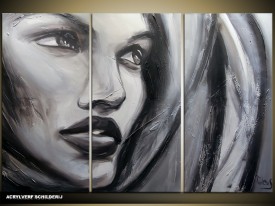 Acryl Schilderij Vrouw | Grijs, Zwart | 120x80cm 3Luik Handgeschilderd