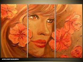 Acryl Schilderij Vrouw | Oranje, Bruin | 120x80cm 3Luik Handgeschilderd