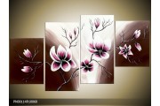 Acryl Schilderij Magnolia | Bruin, Crème, Roze | 120x65cm 4Luik Handgeschilderd