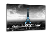 Canvas Schilderij Parijs, Eiffeltoren | Zwart, Wit, Blauw | 120x90cm 1Luik