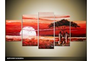 Acryl Schilderij Afrika | Rood, Wit | 150x70cm 5Luik Handgeschilderd