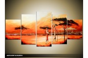 Acryl Schilderij Afrika | Oranje, Rood | 150x70cm 5Luik Handgeschilderd