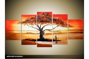 Acryl Schilderij Natuur | Rood, Oranje, Bruin | 150x70cm 5Luik Handgeschilderd