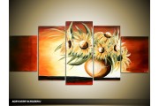 Acryl Schilderij Zonebloem | Geel, Bruin | 150x70cm 5Luik Handgeschilderd