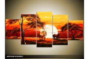 Acryl Schilderij Zonsondergang | Rood, Oranje, Bruin | 150x70cm 5Luik Handgeschilderd