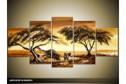 Acryl Schilderij Natuur | Bruin, Crème | 150x70cm 5Luik Handgeschilderd