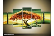 Acryl Schilderij Natuur | Bruin, Groen, Geel | 150x70cm 5Luik Handgeschilderd