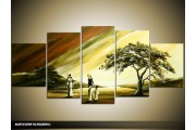 Acryl Schilderij Natuur | Groen, Bruin | 150x70cm 5Luik Handgeschilderd